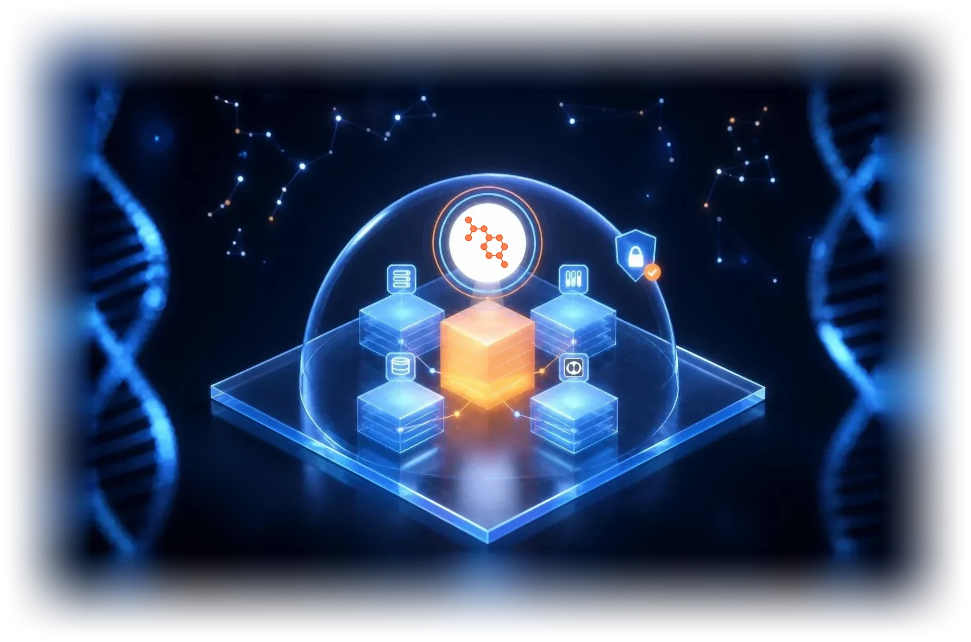 OncoLens slots into a hospital's existing EHR, lab, imaging, and data warehouse systems on one platform, under a security and governance dome